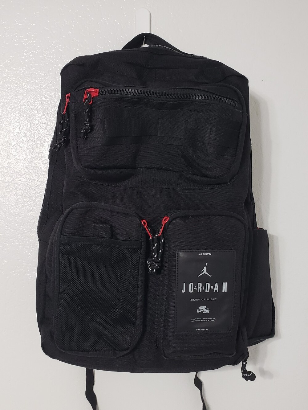 Jordan Air Utility Backpack Black Red Multi Pocket Laptop Travel MA0838-023 8912